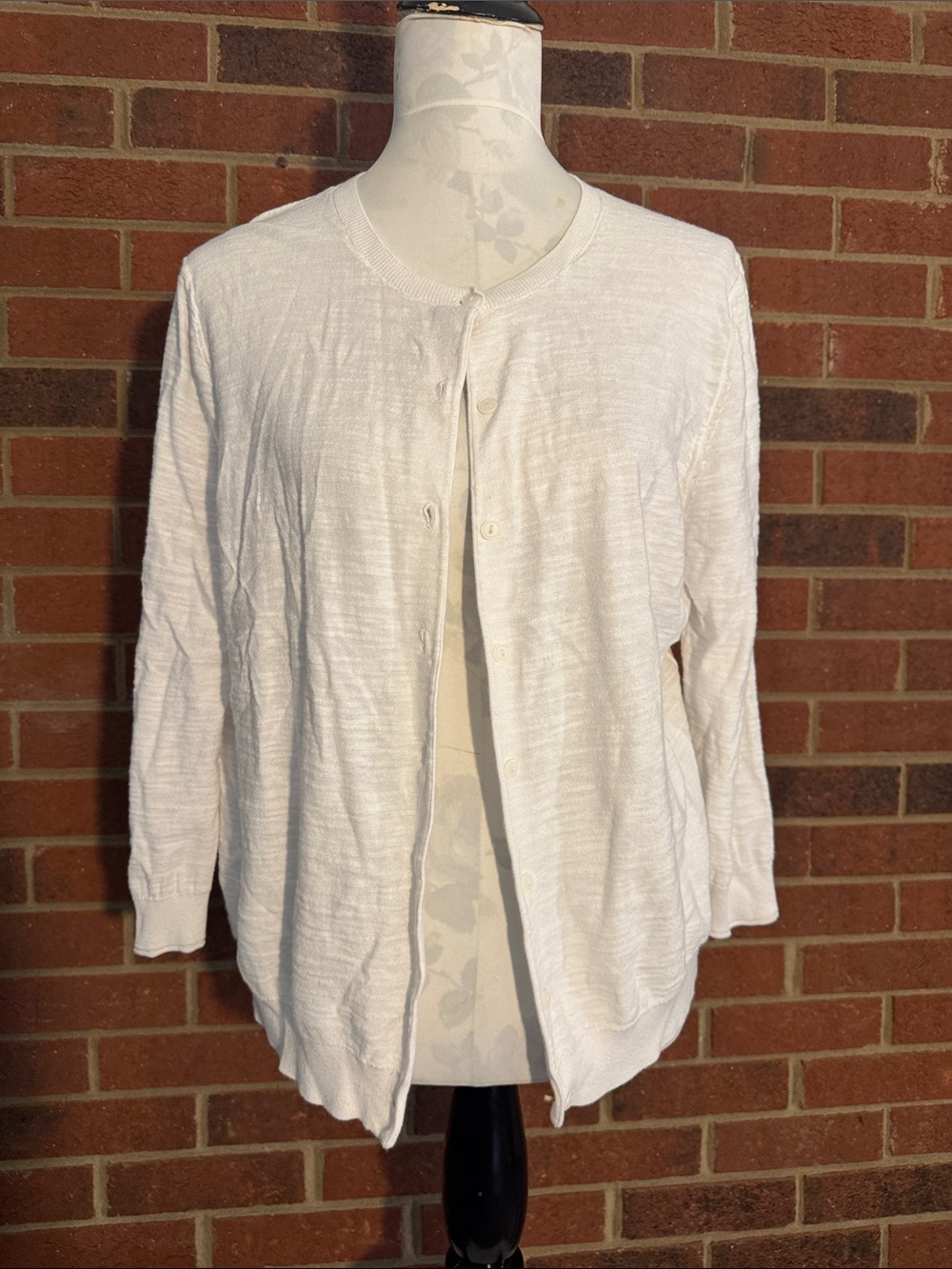 LOFT White Button-Front Lightweight Cotton Cardigan